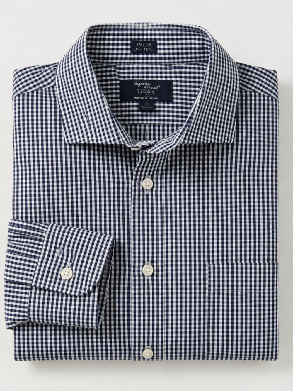 J. Crew | Thompson Shirtings 80s' 2 Ply Navy Gingham Cotton Button Down Large 16
